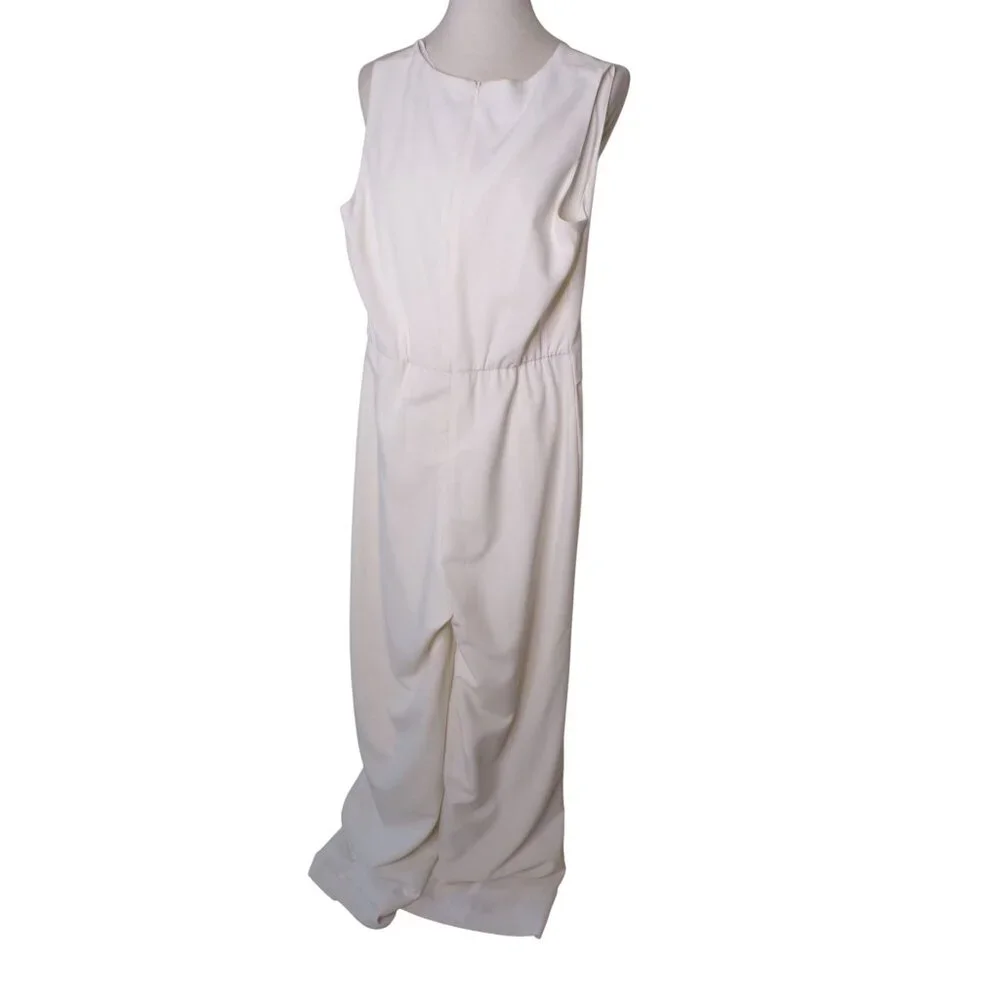 🆕 JULIA JORDAN Wide Leg Buckle Jumpsuit Romper Sleeveless Ivory 4 - Picture 8 of 8